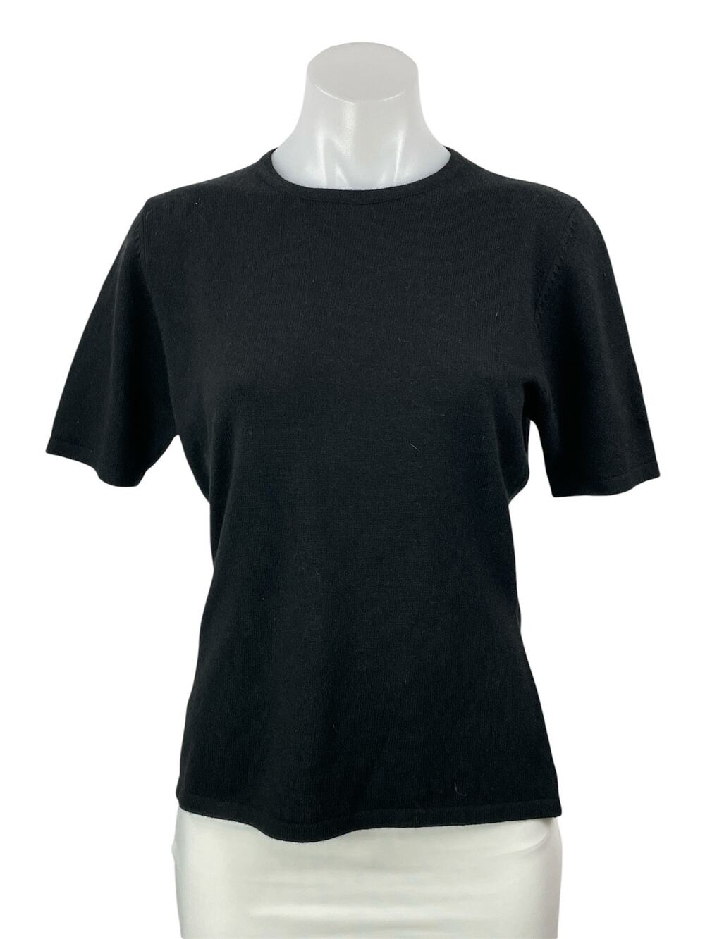 Jennifer Tyler Black Short Sleeves Cashmere Silk Crewneck Tee T-shirt Sweater L